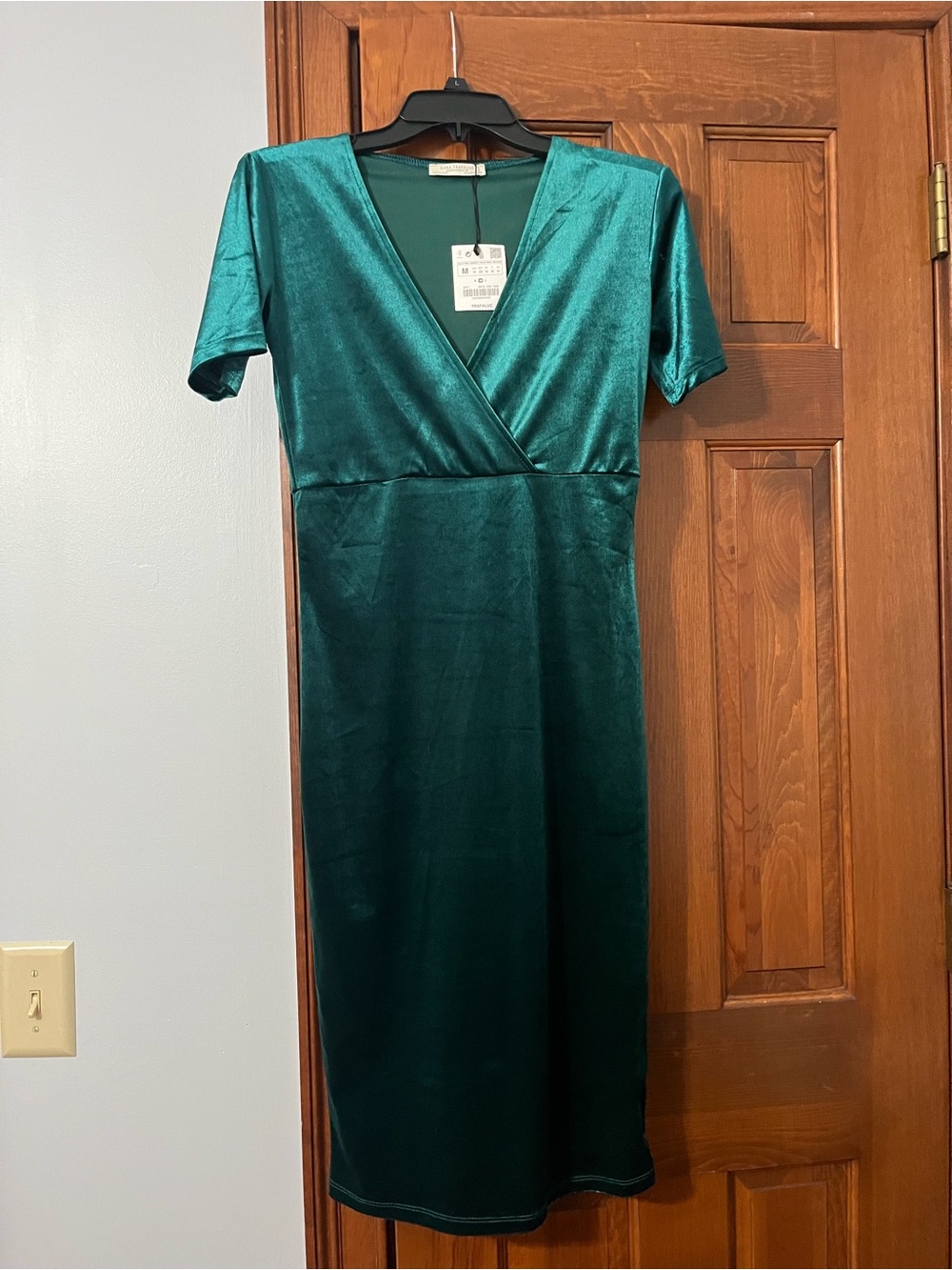 Zara | Dresses | Zara Emerald Green Velvet Wrap Midi Dress